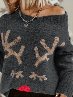Red nosed Reindeer Christmas Sweater Glistening Antlers